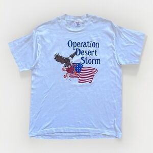 Vintage Operation Desert Storm Shirt Mens Large White Eagle Flag Patriotic 1991